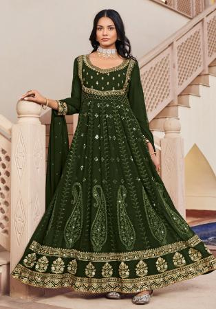 Picture of Georgette Dark Olive Green Readymade Salwar Kameez