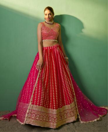 Picture of Good Looking Georgette & Silk Fire Brick Lehenga Choli