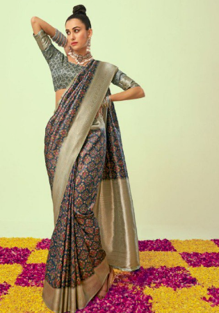 Picture of Lovely Silk Dark Slate Grey Saree