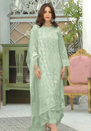 Picture of Georgette Off White Straight Cut Salwar Kameez