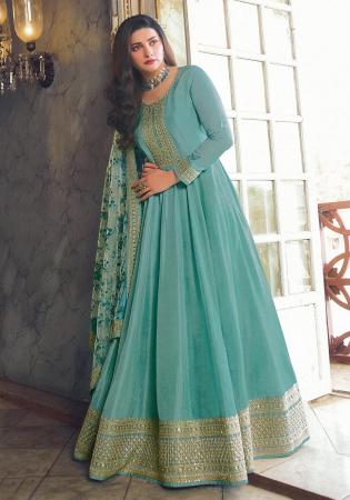 Picture of Grand Georgette Cadet Blue Anarkali Salwar Kameez