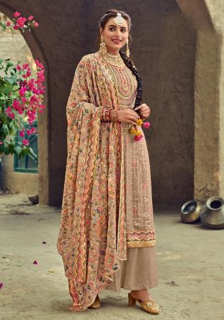 Picture of Classy Georgette Beige Straight Cut Salwar Kameez