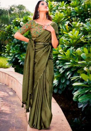 Picture of Bewitching Satin & Silk Dark Khaki Saree