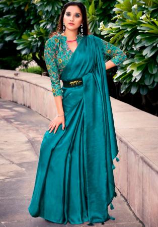 Picture of Bewitching Satin & Silk Teal Saree