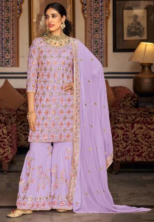 Picture of Georgette Light Slate Grey Straight Cut Salwar Kameez