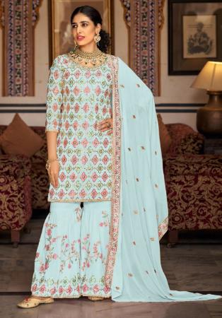 Picture of Georgette Dark Sea Green Straight Cut Salwar Kameez