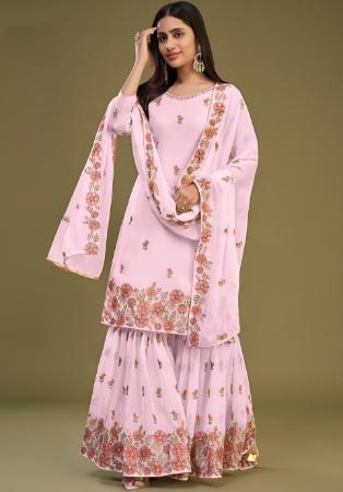 Picture of Georgette Lavender Blush Straight Cut Salwar Kameez