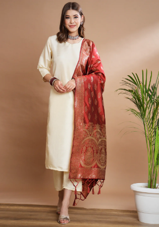 Picture of Gorgeous Cotton & Silk Tan Readymade Salwar Kameez