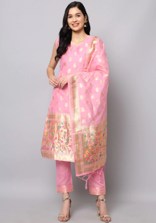 Picture of Cotton & Silk Light Pink Readymade Salwar Kameez