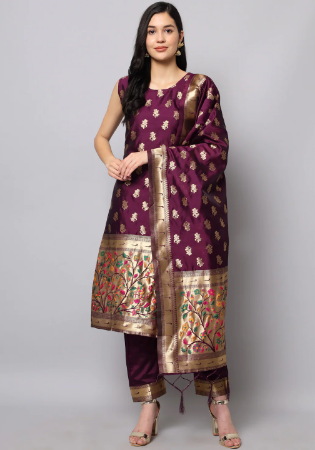 Picture of Cotton & Silk Purple Readymade Salwar Kameez