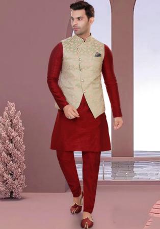 Picture of Delightful Silk Maroon Kurtas