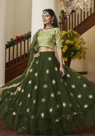 Picture of Amazing Net & Silk Dark Olive Green Lehenga Choli