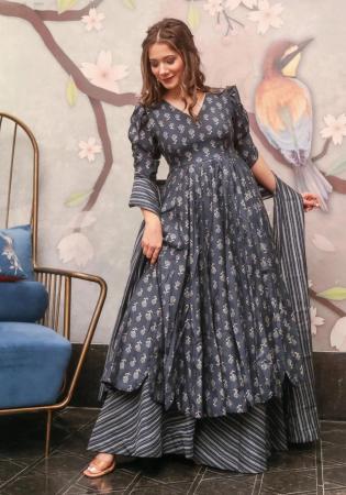 Picture of Chiffon Slate Grey Straight Cut Salwar Kameez