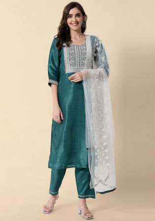 Picture of Ideal Silk Sea Green Readymade Salwar Kameez