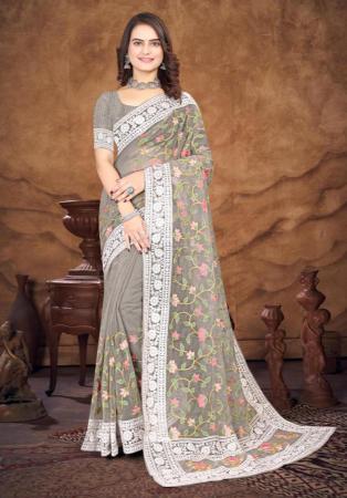 Picture of Sightly Organza Dark Grey Saree