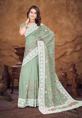 Picture of Marvelous Organza Dark Sea Green Saree