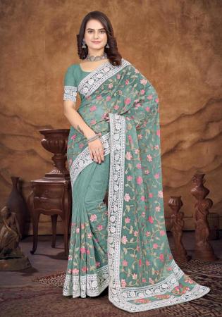 Picture of Stunning Organza Cadet Blue Saree