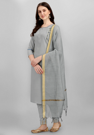 Picture of Cotton & Silk Dark Grey Readymade Salwar Kameez