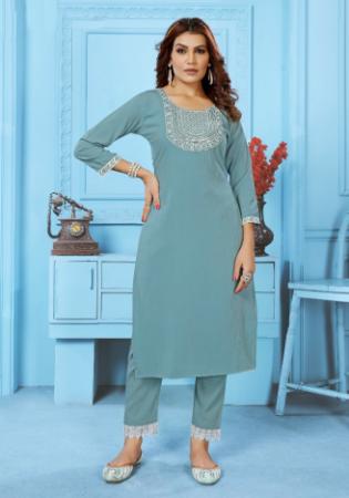 Picture of Elegant Cotton Cadet Blue Kurtis & Tunic