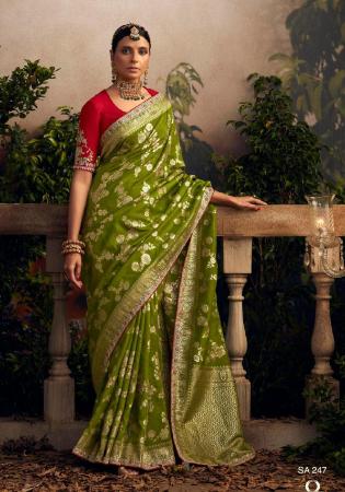 Picture of Exquisite Silk Dark Olive Green Saree