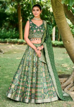 Picture of Silk Dark Olive Green Readymade Lehenga Choli