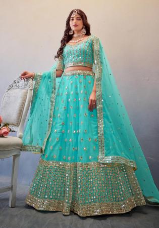 Picture of Gorgeous Net Light Sea Green Lehenga Choli