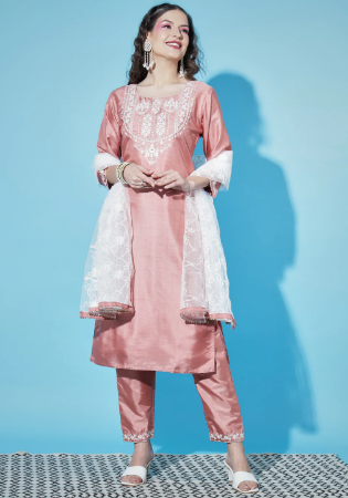 Picture of Sightly Silk Tan Readymade Salwar Kameez