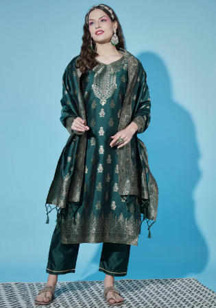 Picture of Cotton & Silk Sea Green Readymade Salwar Kameez