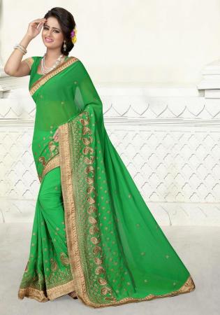 Picture of Amazing Georgette Sea Green Saree