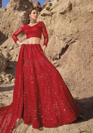 Picture of Wonderful Net Crimson Lehenga Choli