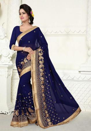 Picture of Enticing Georgette Midnight Blue Saree