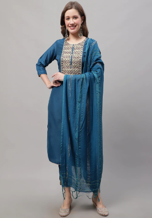 Picture of Amazing Silk Dark Slate Blue Readymade Salwar Kameez