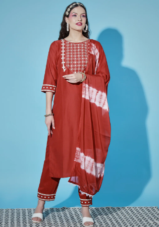 Picture of Classy Chiffon & Silk Red Readymade Salwar Kameez