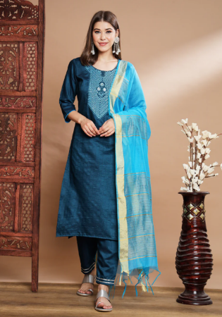 Picture of Silk Midnight Blue Straight Cut Salwar Kameez