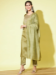 Picture of Silk Dark Olive Green Straight Cut Salwar Kameez