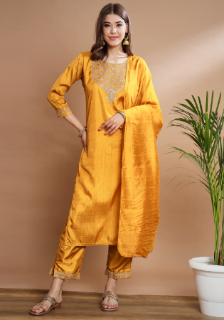 Picture of Elegant Silk Sandy Brown Straight Cut Salwar Kameez