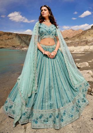 Picture of Grand Georgette & Net Cadet Blue Lehenga Choli