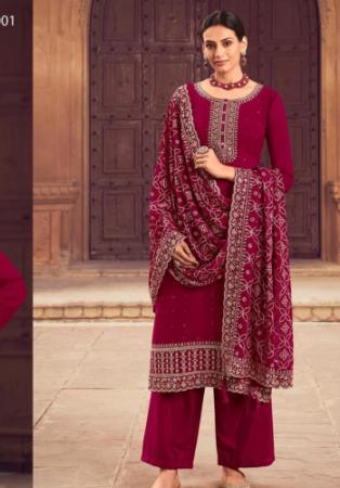 Picture of Georgette Dark Red Straight Cut Salwar Kameez