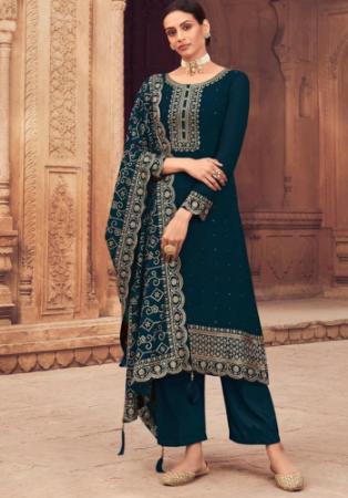 Picture of Georgette Midnight Blue Straight Cut Salwar Kameez