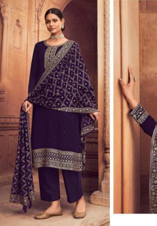 Picture of Georgette Midnight Blue Straight Cut Salwar Kameez