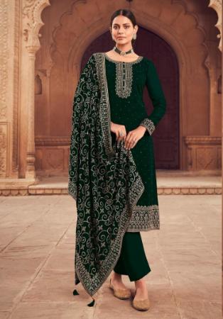 Picture of Georgette Dark Green Straight Cut Salwar Kameez