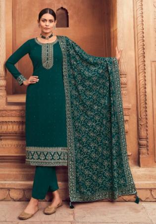 Picture of Georgette Dark Green Straight Cut Salwar Kameez