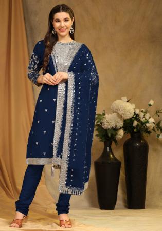 Picture of Georgette Midnight Blue Straight Cut Salwar Kameez