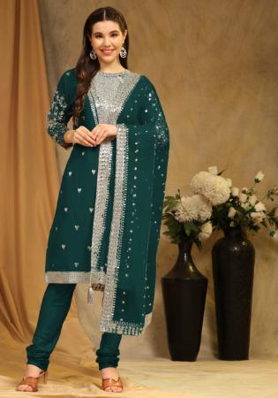 Picture of Georgette Sea Green Straight Cut Salwar Kameez