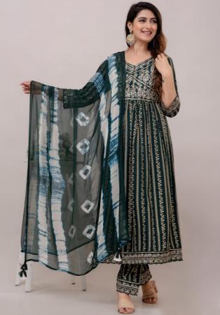 Picture of Rayon & Cotton Sea Green Readymade Salwar Kameez