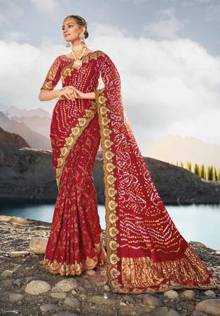 Picture of Stunning Satin Maroon Saree