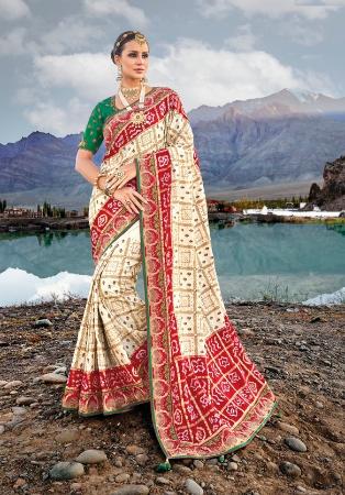 Picture of Fine Satin Antique White Saree