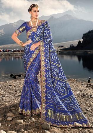 Picture of Splendid Satin Dark Slate Blue Saree