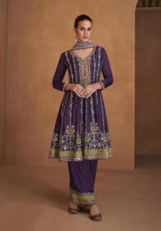 Picture of Chiffon Saddle Brown Straight Cut Salwar Kameez