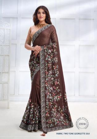 Picture of Satin & Silk & Organza Dark Olive Green Saree